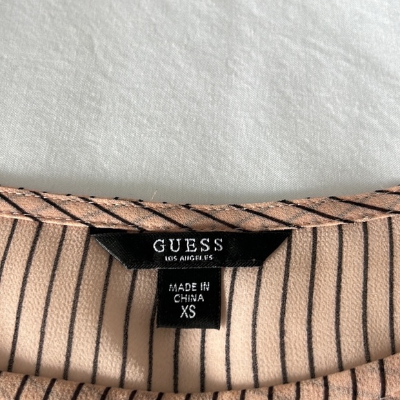 Guess XS sheer pink pinstripe ruffled with arm ties blouse - Picture 2 of 5